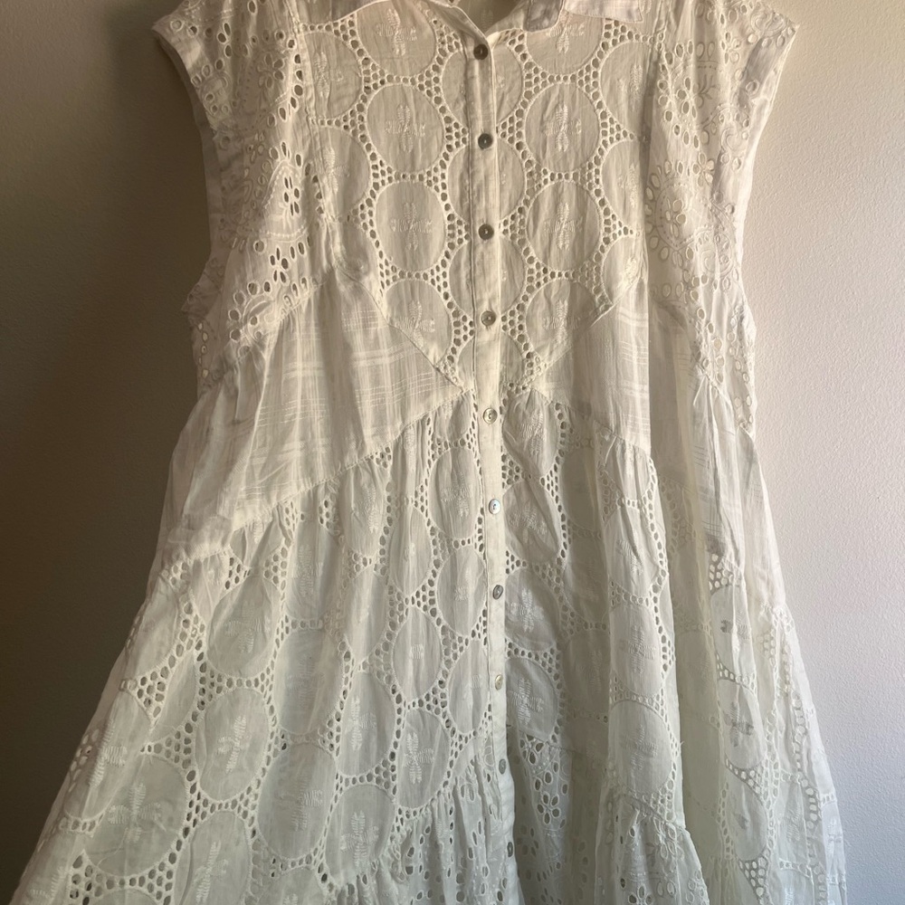 Jaded Gypsy White Eyelet Button-Down Dress